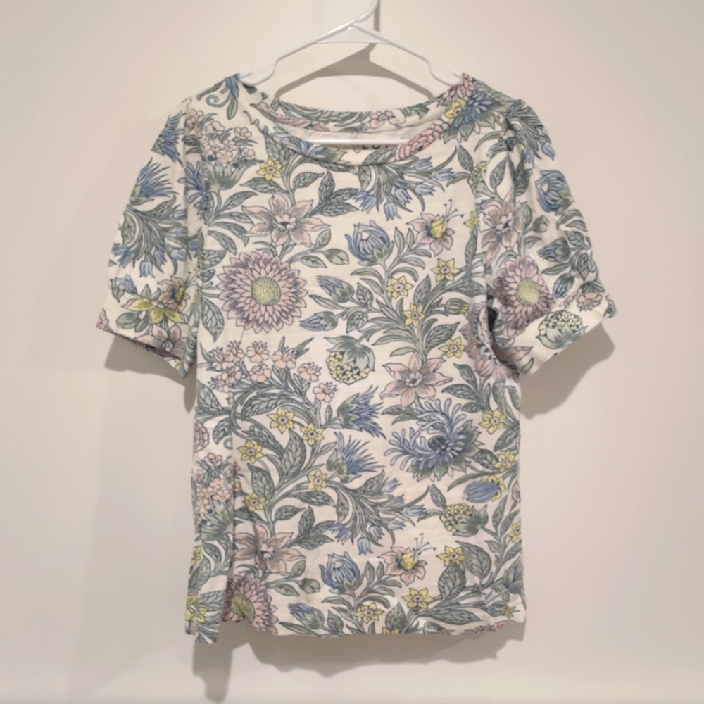 LOFT floral print blouse, short sleeves - S